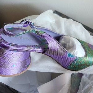 Jeffrey Campbell Ferr purple and green brocade slingback pumps sz 8.5 NEVER WORN